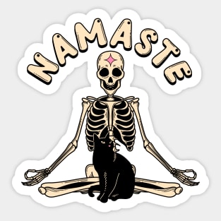 Yoga Namaste Black Cat in pink Sticker